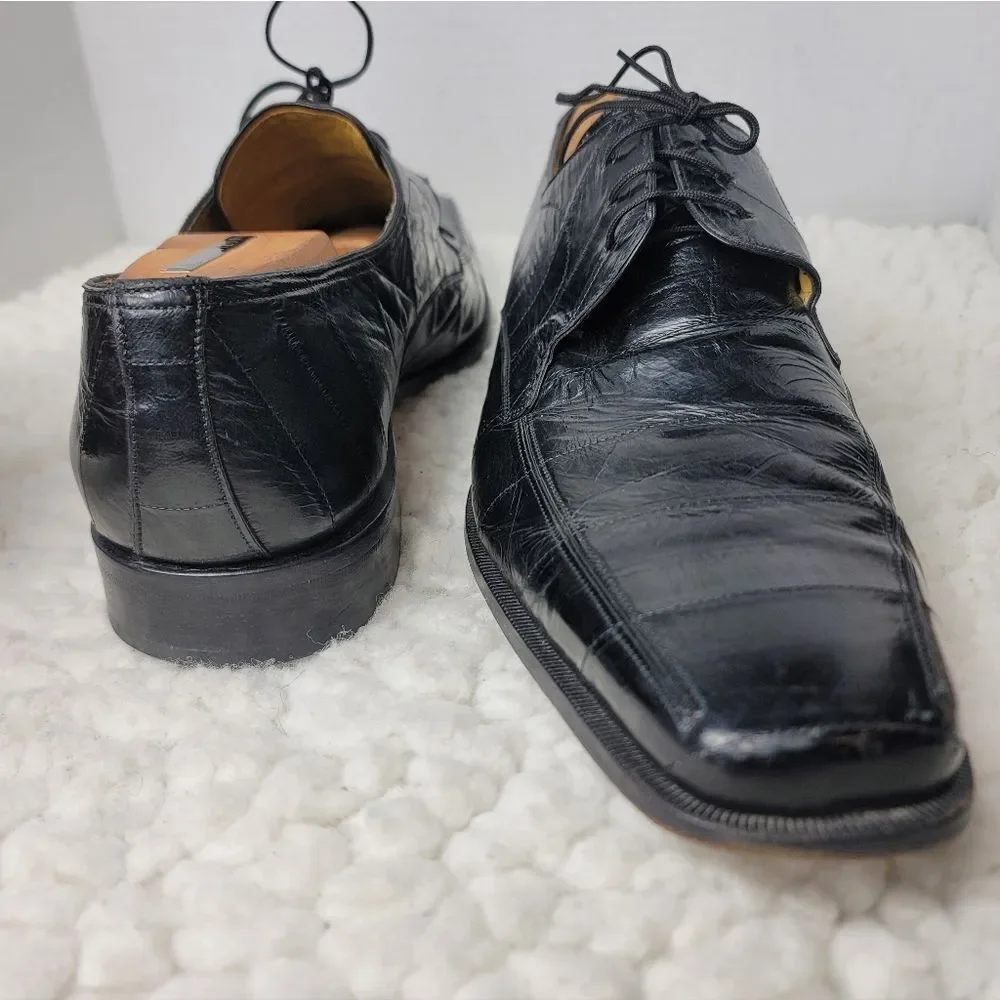 Mezlan Platinum Dinan Men’s 13M Black Eel Skin Leather Dress Shoes Made In Spain